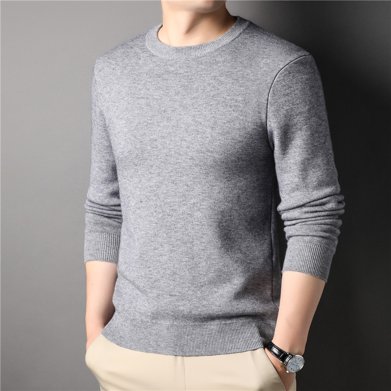 Live Autumn Solid Color Youth Men's Sweater Slim-fit All-match Business Round Neck Knitted Shirt Men's Base Shirt Men's Wear