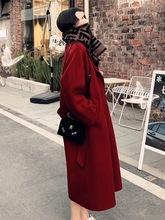 红色双面羊绒呢子大衣女2023年新款冬季宽松中长款毛呢外套女