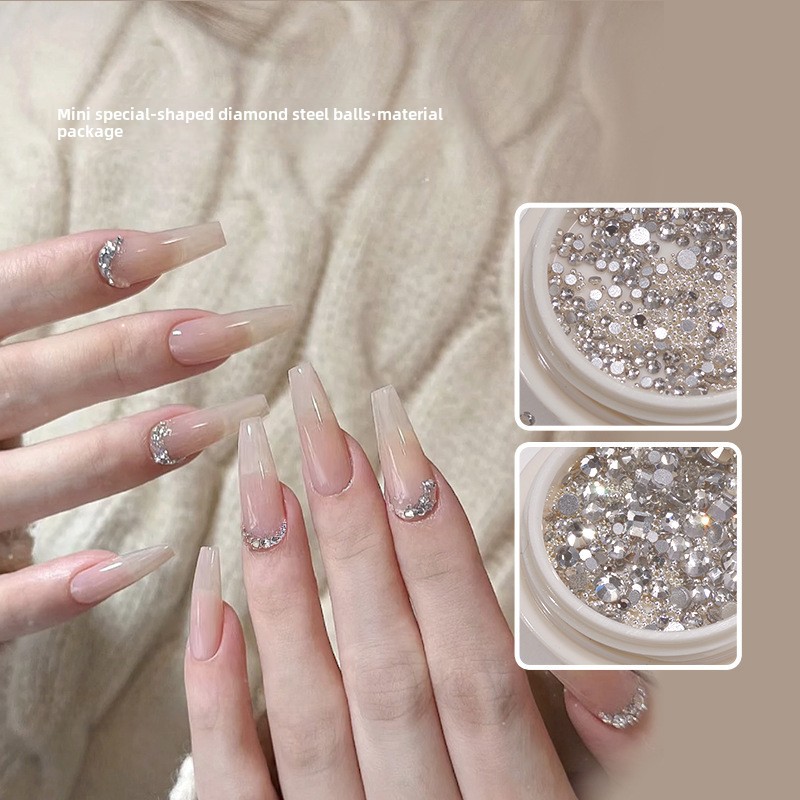 Mini Special-Shaped White Diamond Round Diamond Steel Ball Combination Jewelry Anti-French Nail Art Rich Family Thousand Gold Flat Bottom Rhinestone Super Flash