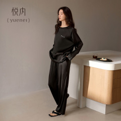 悦内睡衣女春秋款长袖冰丝家居服秋季薄款圆领套头仿真丝绸高级感