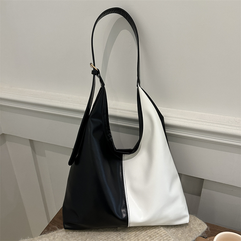 2024 moda de invierno de este año popular color sólido empalme retro textura de viaje coreano temperamento tote bolso de hombro