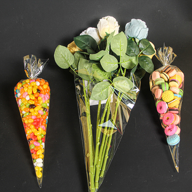 Lugar de comercio exterior OPP bolsa triangular cono bolsa de dulces cono cono cono cono cono cono cono cono cono cono bolsa de embalaje de alimentos de palomitas de maíz de chocolate