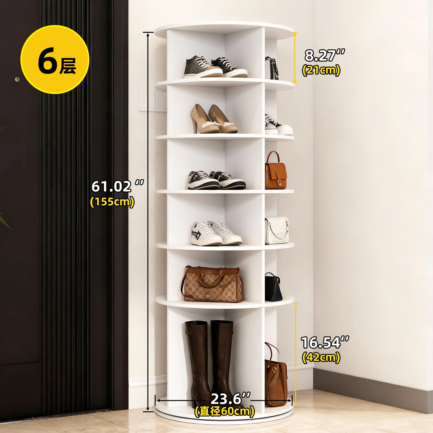 Estante giratorio para zapatos Estante de piso para centros comerciales Estante de exhibición de bolsas simples multicapa Gabinete de zapatos de porche para el hogar de 360 grados image 14