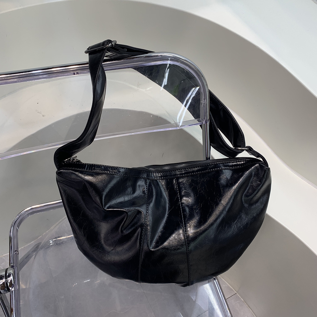 Crossbody Bag For Women Autumn And Winter Style Bag Texture Western Style Wide Shoulder Strap Croissant Soft Leather Pu Dumpling Shoulder Bag