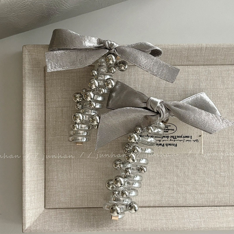korean style silver bowknot hair ring beads telephone line head rope tie ponytail hair string sweet bubble braid hair braiding artifact