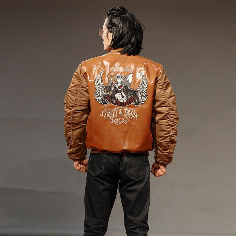 Description Picture 3 of itemSpring Autumn 2024 New Fashion Men's Orange Oil Waxed Cowhide Male Genuine Leather Jacket Men Casual Jackets Male Coats