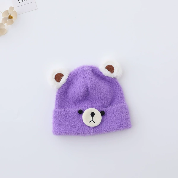 Velvet woolen bear hat purple