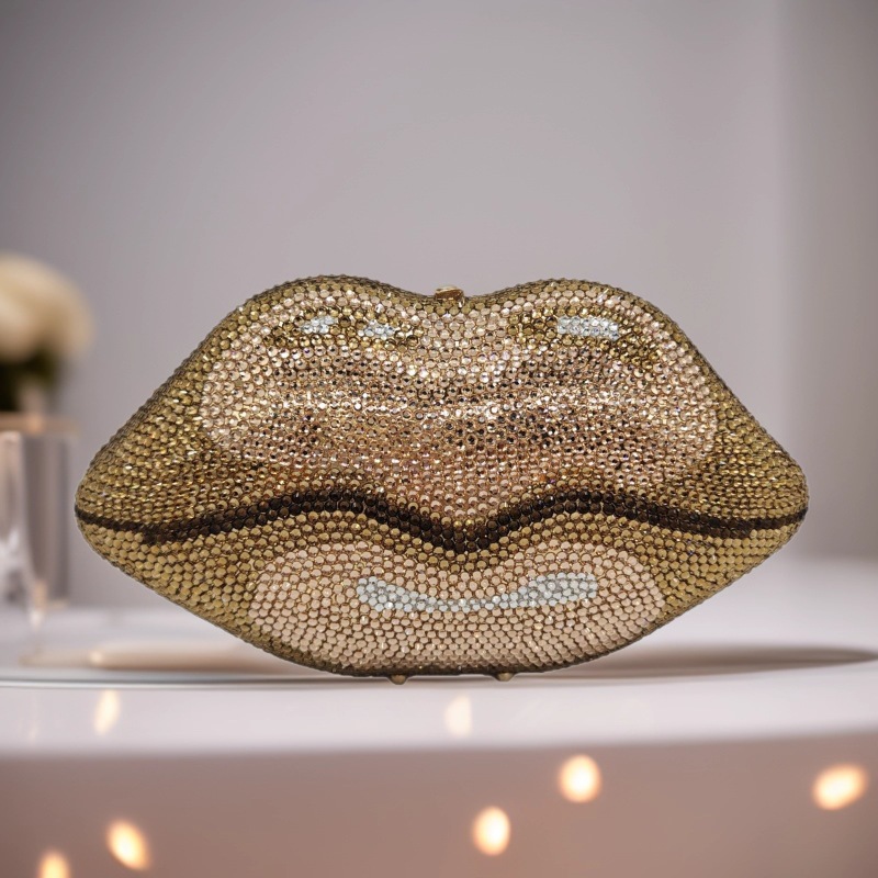 Clutch transfronterizo nuevo fondo plano lleno de diamantes labios bolsas de cena de celebridades europeas y estadounidenses bolsas de diamantes de mano para mujeres