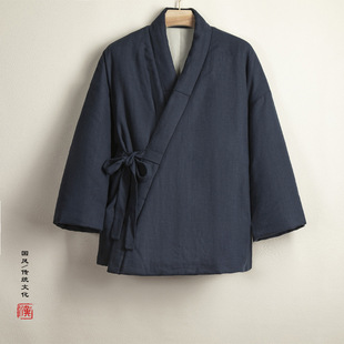 2023 Winter new Chinese style men's cotton and linen improved Hanfu men's retro Zen new Chinese style cotton-padded coat