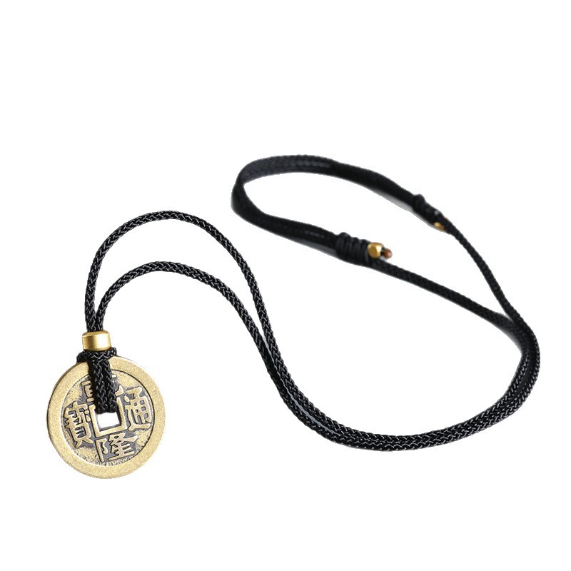 Ping An moneda de bronce con anillo de cuerda de oro monedas antiguas de oro colgante de oro colgante de oro colgante de oro negro y rojo