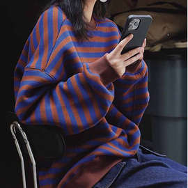 新款慵懒秋冬感欧货美式潮牌外套条纹卫衣女春秋chic爆款高级2025