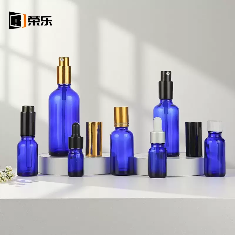 新款玻璃乳液瓶蓝色避光爽肤水小喷瓶化妆品瓶精油瓶香水分装瓶子