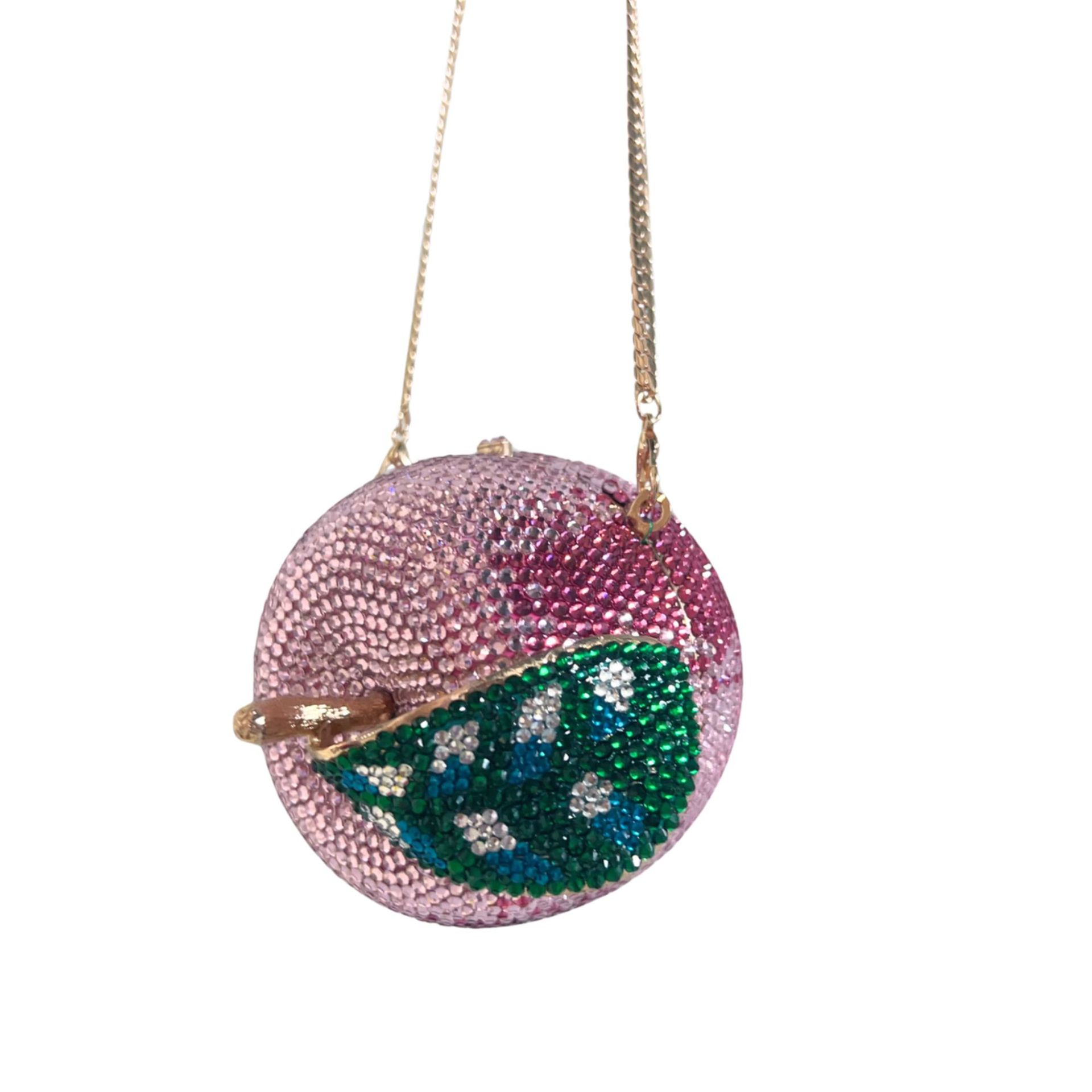 Túi clutch nữ đính đá hình quả táo pha lê sang trọng — Táo hồng, Cá tính đặt làm chi tiết 2