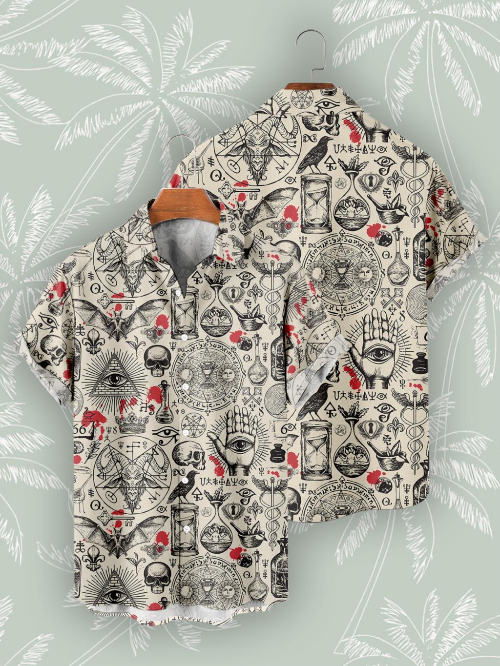 Retro abstracto ojo de cielo estampado 3D hombre calle alta suelta manga corta solapa botón camisa hawaiana en stock