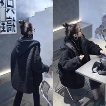 夹棉加厚毛毛连帽新款羊羔中长款棉服韩版冬季夹克宽松外套上衣