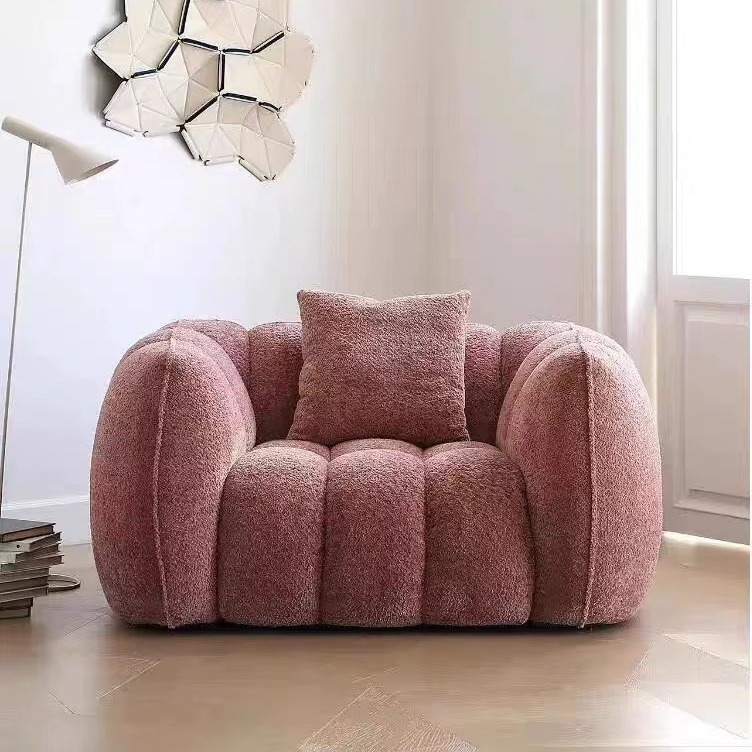 French retro cream style cotton candy alpaca fabric sofa modern simple pumpkin straight row middle ancient sofa