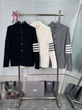 工厂直营高版本TB新款四杠条纹长袖针织麻花菱形高领男女款毛衣