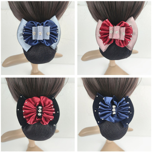 Work hair flower nurse hair net bag stewardess high-end diamond-encrusted hair flower professional work hair net hairpin for women