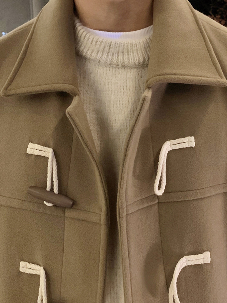 ASCLO&QIAO nueva chaqueta de invierno estilo coreano para hombre, abrigo de lana de longitud media, holgado y de alta gama, con botones de cuerno