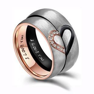 Xinghe Europe and the United States new ring half heart I love you couple titanium steel frosted diamond ring wholesale