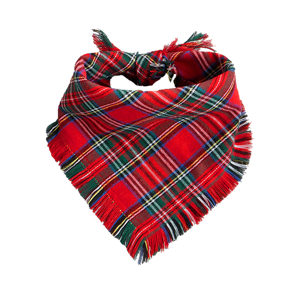 Tanpopo nuevo transfronterizo Plaid borla triángulo toalla para mascotas Toalla de triángulo de Navidad Toalla de saliva para mascotas bufanda