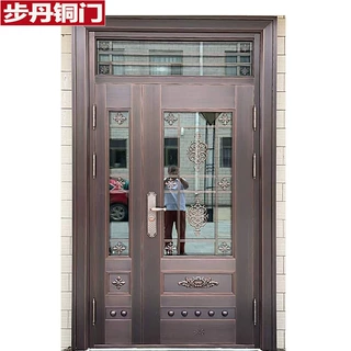 步丹纯铜玻璃门不锈钢门别墅大门防盗门单元入户门浙江铜门厂家