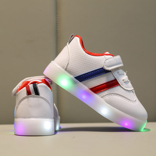 2021 Spring and Autumn New Children's Light Shoes Boys LED Sports White Shoes Girls Colorful Flash Flat Shoes