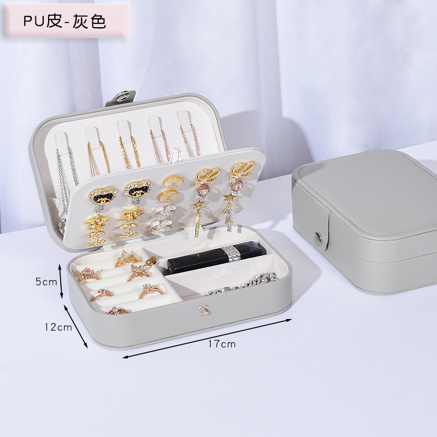 Caja de almacenamiento de joyas de suministro directo transfronterizo caja de almacenamiento de pendientes portátiles de doble capa collar de anillo de pendientes de pendientes de varias capas caja de joyas domésticas image 20