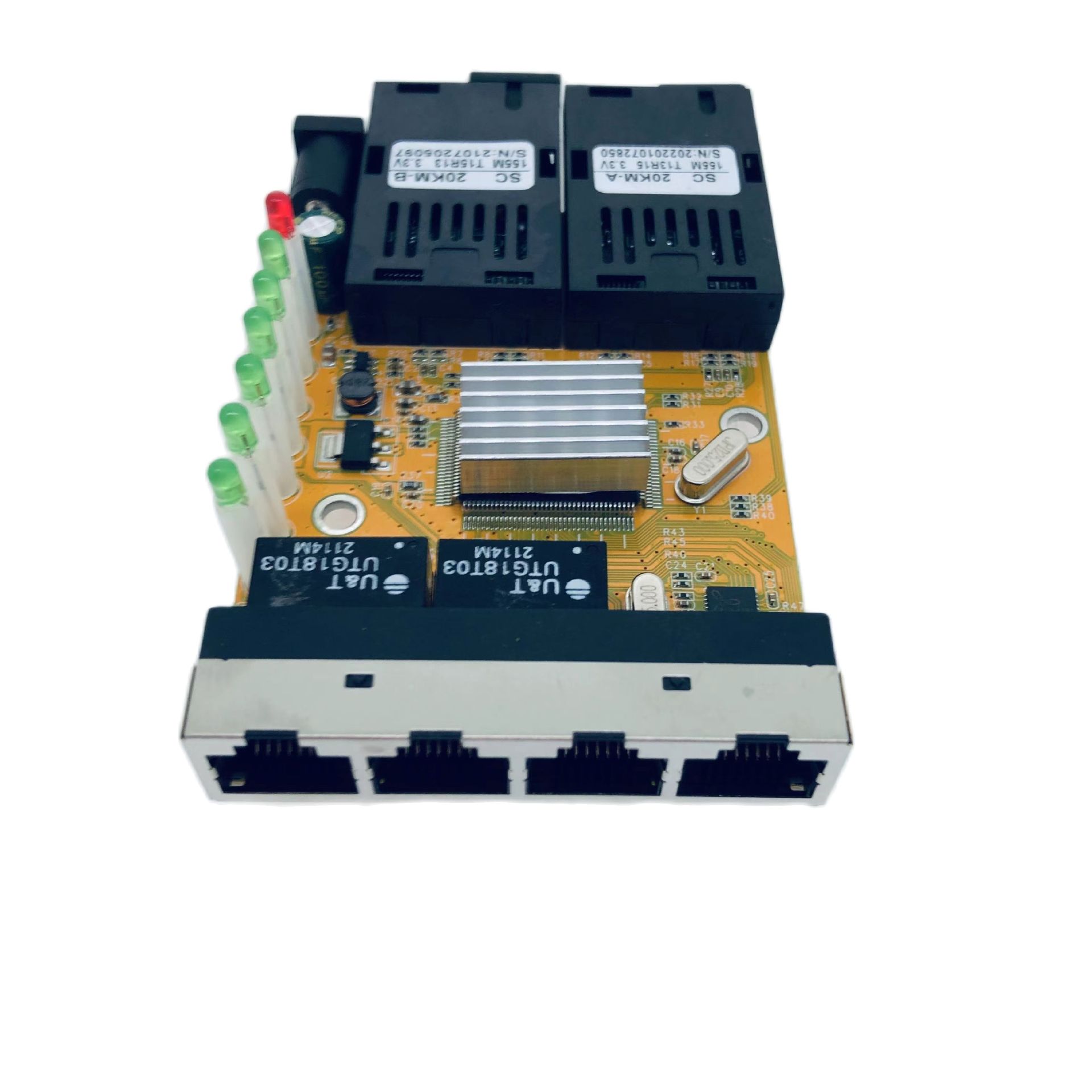 反向POE供电百兆2光4电光纤收发器单模单纤交换机光电转换器主板