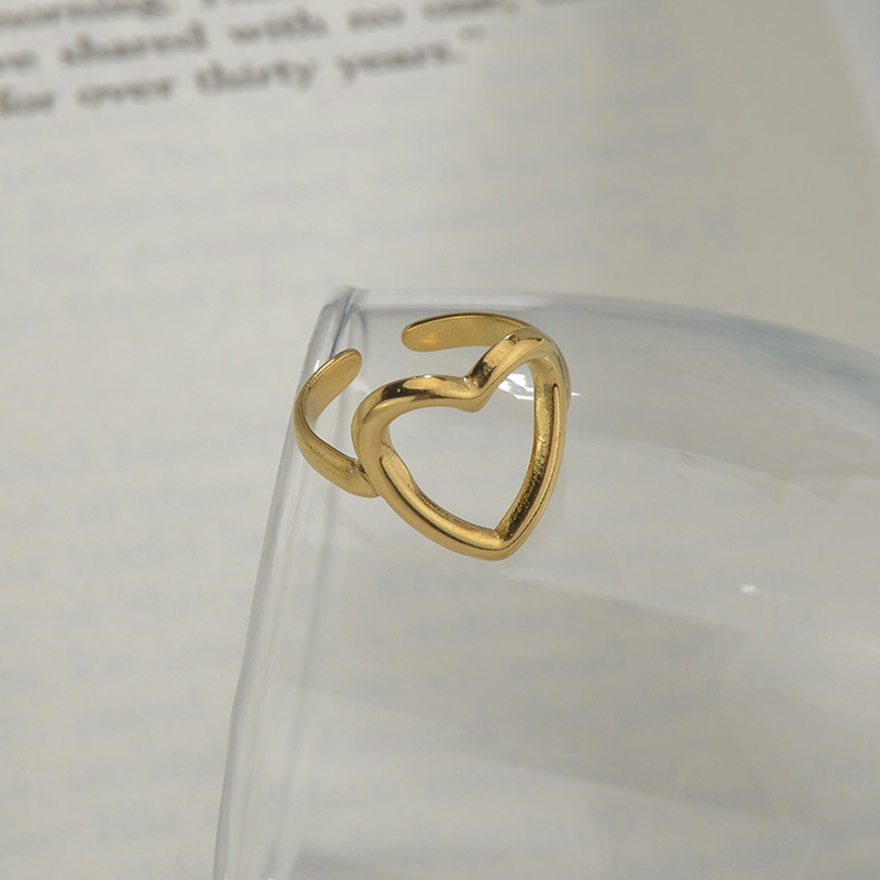 new stainless steel hollow heart ring female fashion adjustable ring