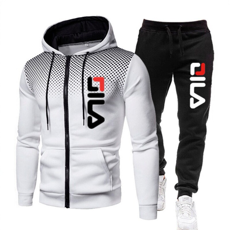 2026 New Men's Hooded Sweatshirt Set Trendy Sports Casual Two-Piece Set with Letter Print Zipper Jacket