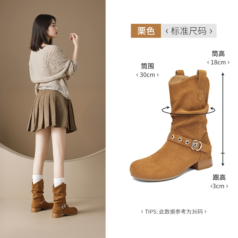 Botas de montado de león antiguo para mujeres 2025 nuevo otoño Maillard occidental botas Retro Bocken botas Martin