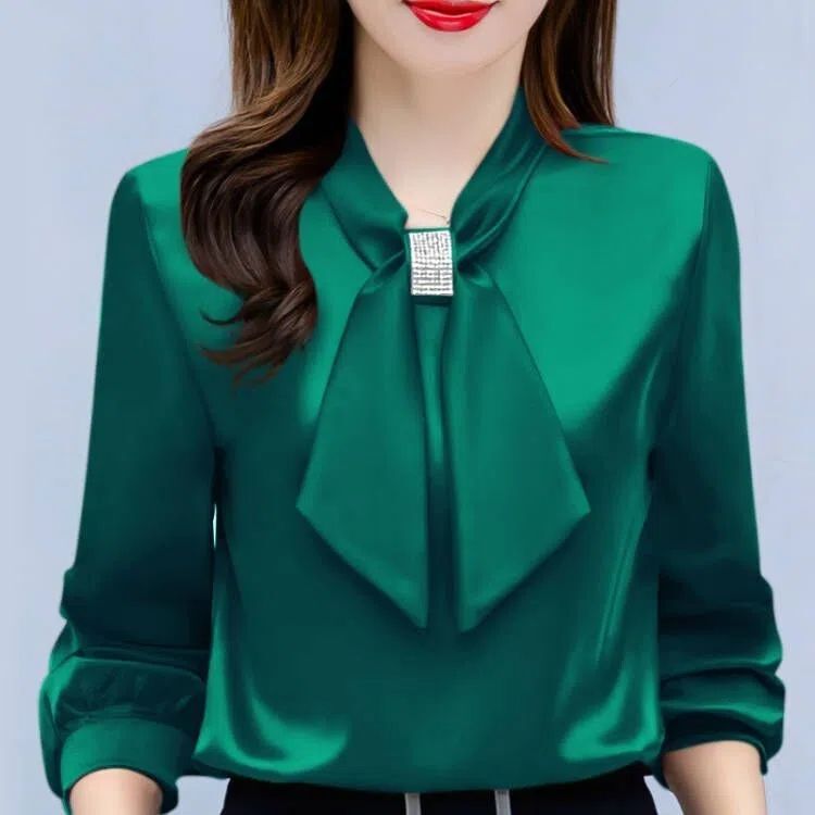 2025 Spring and Autumn New Satin Shirt Professional Temperament Shirt Long Sleeve Bow Tie Top Women's Bottoming Shirt 2025 Spring and Autumn New Satin Shirt Professional Temperament Shirt Long Sleeve Bow Tie Top Women's Bottoming Shirt