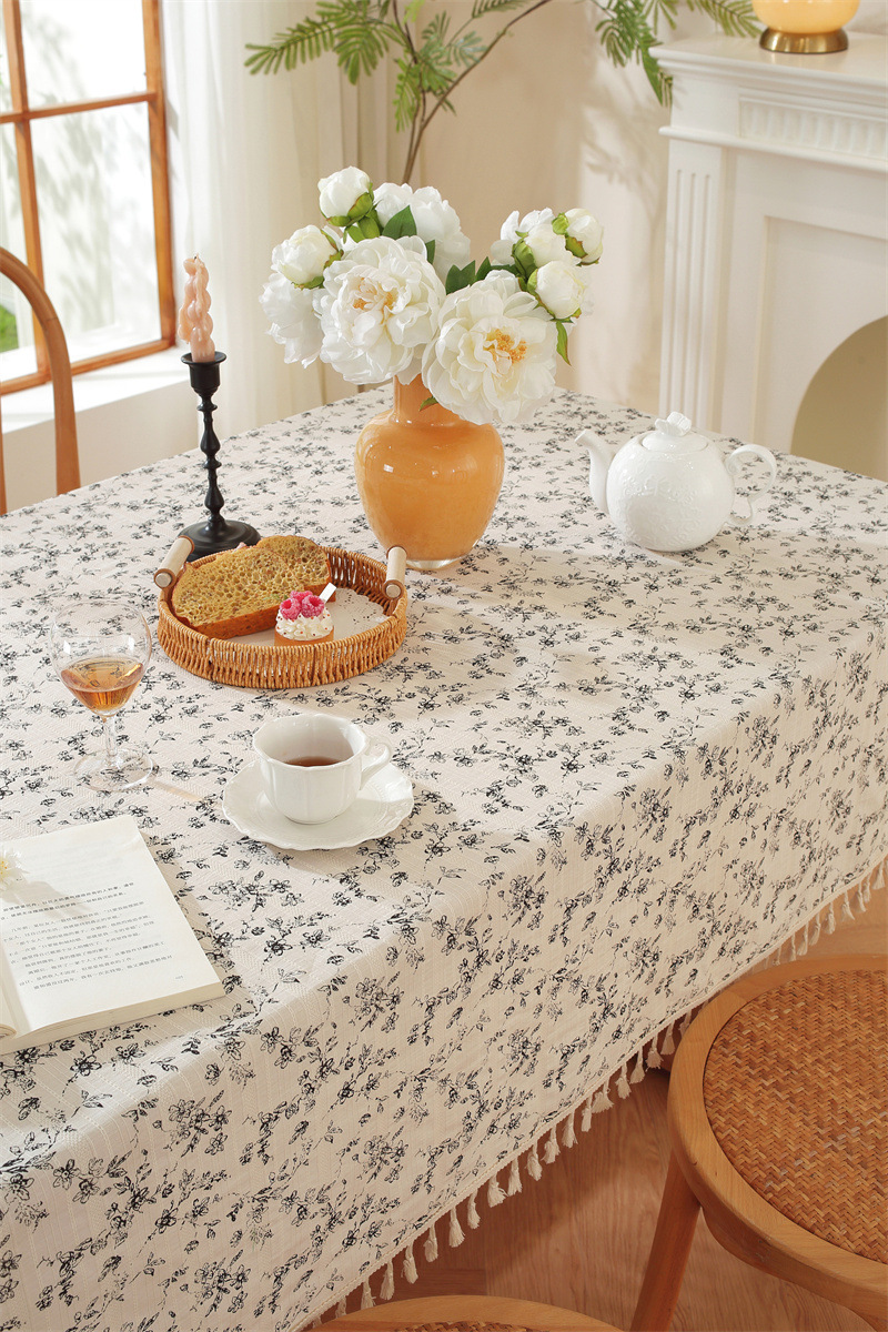 Mantel de mesa rectangular de algodón jacquard estilo floral_voghion.com