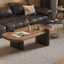 实木客厅茶几家用小户型茶桌新创意中古风极简椭圆形原木茶台桌子