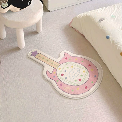 Imitation Cashmere Floor Mat Bathroom | Avtomobil döşəmə paspasları - pink-cute-dog-guitar-4060cm-imitation-cashmere-dot-plastic-bottom