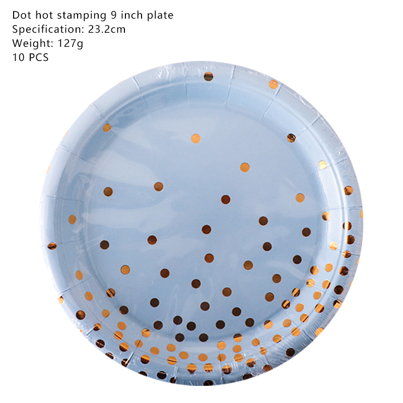 蓝色圆点烫金9英寸盘SKU
