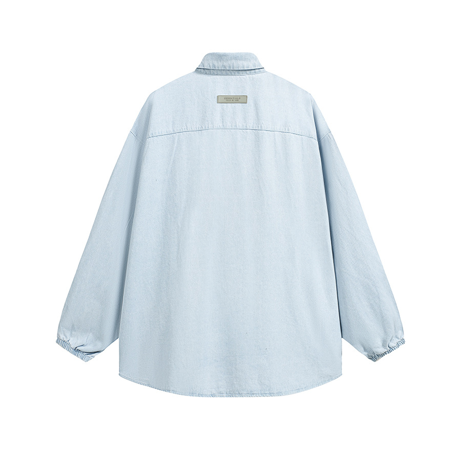 Fear of God Essentials High Street Fog Solid Collar Botones de camisa de vaquero para hombres y mujeres