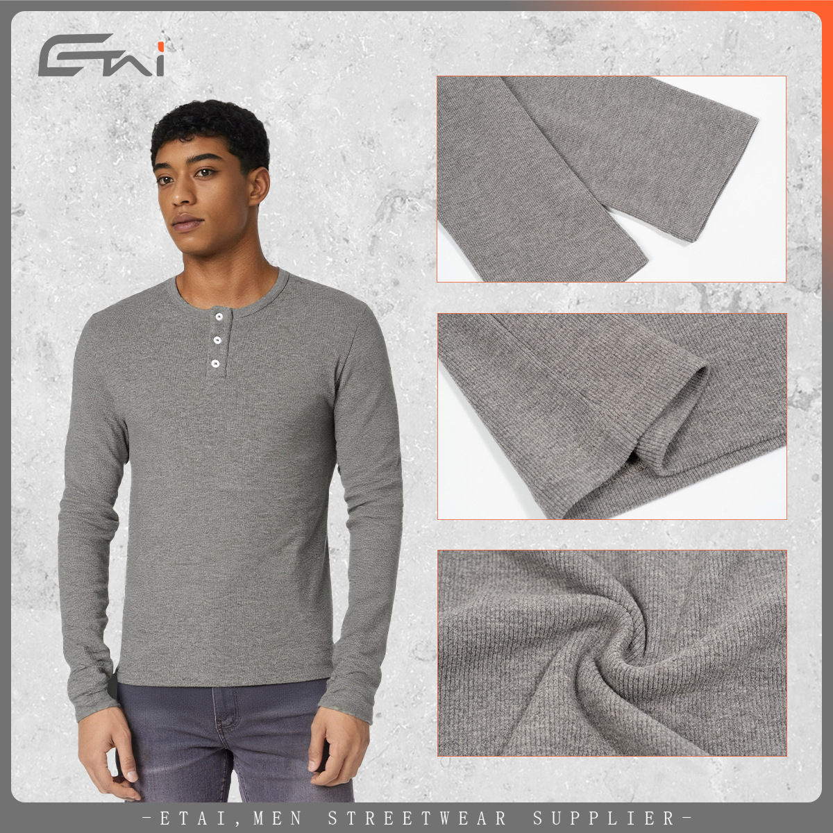 ETAI ropa de hombre primavera y otoño perezoso Henry camiseta de manga larga marca de moda para hombres con camiseta de base de manga larga casual de color sólido