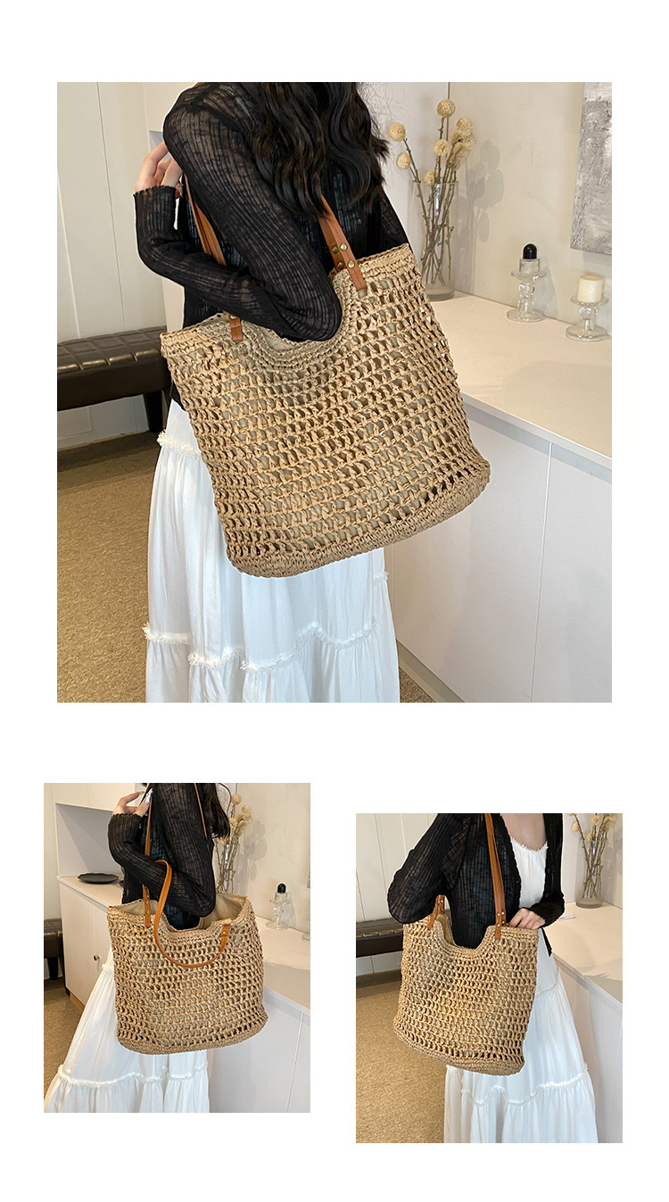 Seaside vacation 2024 new summer grass commuting tote bar large capacity handmade woven bag_voghion.com