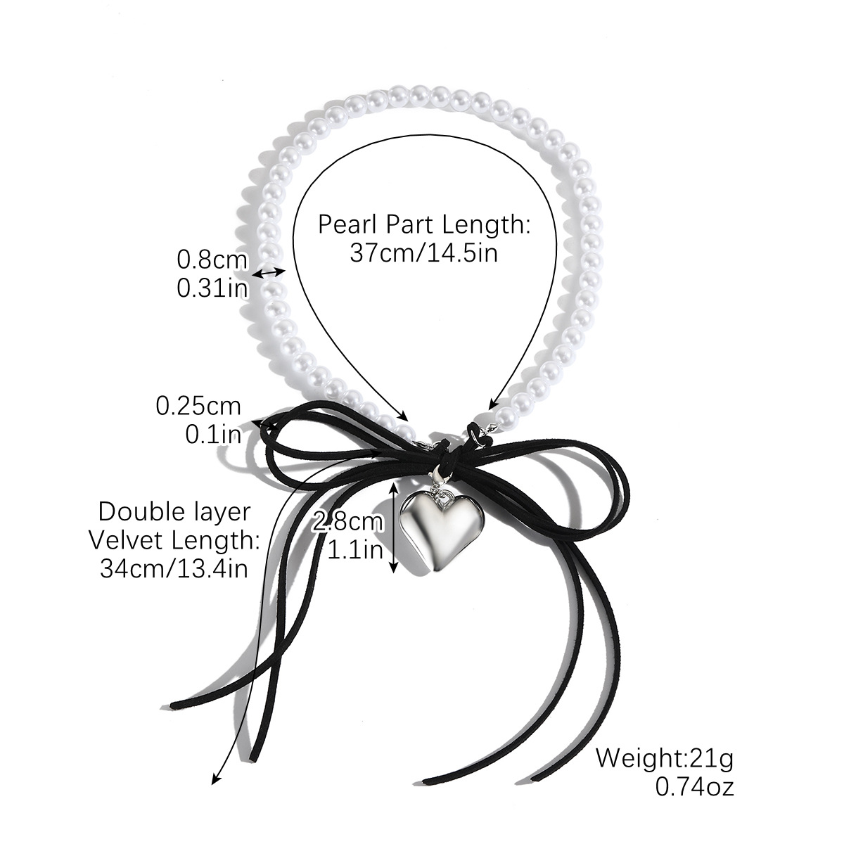 Collana con ciondolo a forma di cuore con fiocco nero, dolce e fresco, esagerata, con laccetto da collo, catena per clavicola._voghion.com