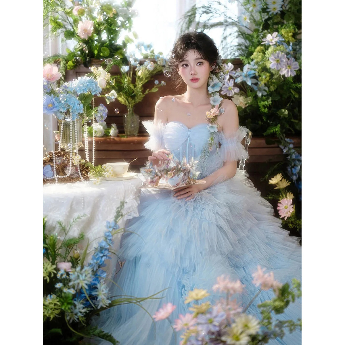 Photo Studio Theme Clothing, High-End Wedding Photography Tulle Skirt, One-Shoulder Wedding Dress, Photo Studio Outdoor Dress, Princess Dress