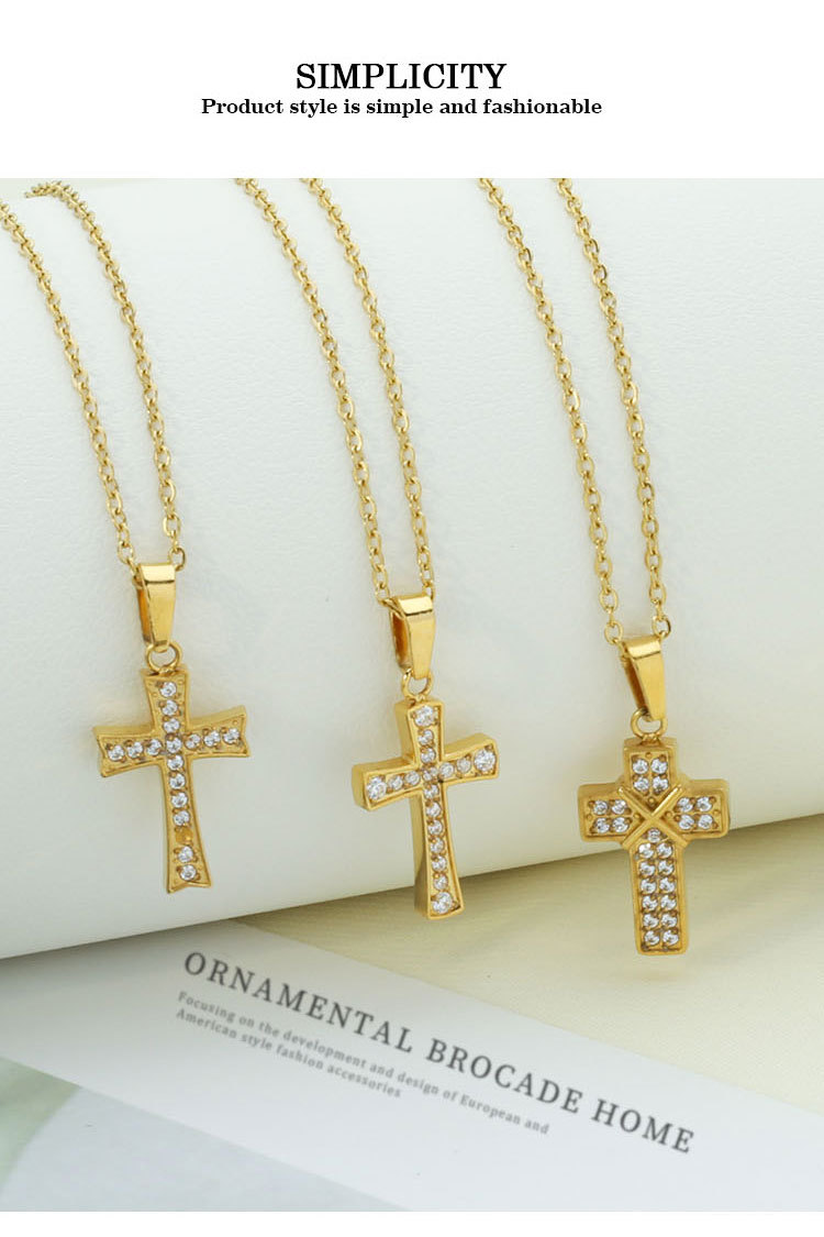 Titanium Steel Casual Plating Cross Zircon Pendant Necklace display picture 3