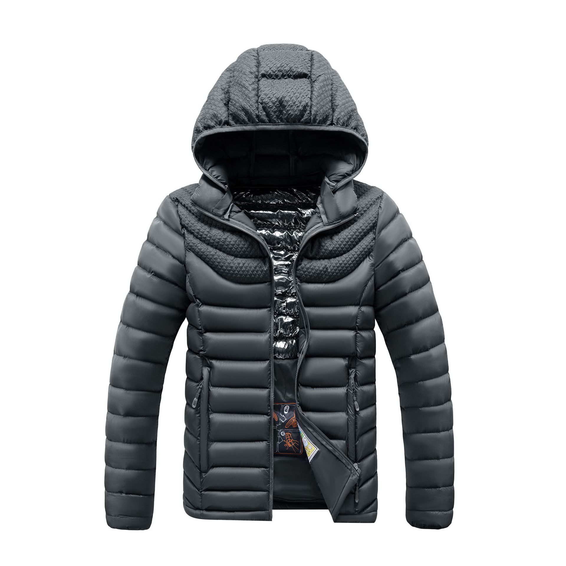 Comercio exterior abrigo de algodón acolchado de los hombres 23 nuevo invierno engrosada abajo Chaqueta de algodón acolchado costilla Chaqueta de algodón acolchado caliente con capucha Chaqueta de algodón acolchado bolsa portátil