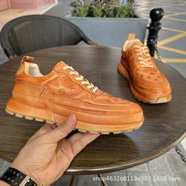 跨境欧洲站男鞋春季百搭休闲工装板鞋英伦复古男士皮鞋运动增高鞋