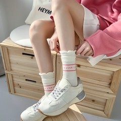 Japanese trend double rib mouth children's lace Lolita bubble mouth crew socks personalized college style long socks cotton
