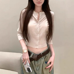 YUYUREA  简单主义 60支超细质感羊毛中袖开衫