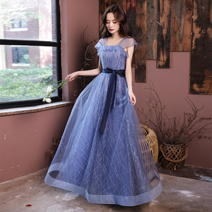 2025 Cross-Border Blue Evening Dress High-End Light Luxury Niche Socialite Coming-Of-Age Princess Dress Wholesale