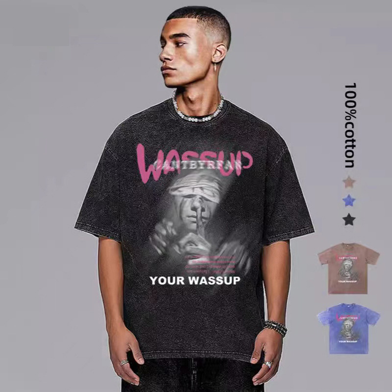 230g impresión camiseta de manga corta para hombres verano nuevo cuello redondo suelto oversize americano vintage in camiseta de moda