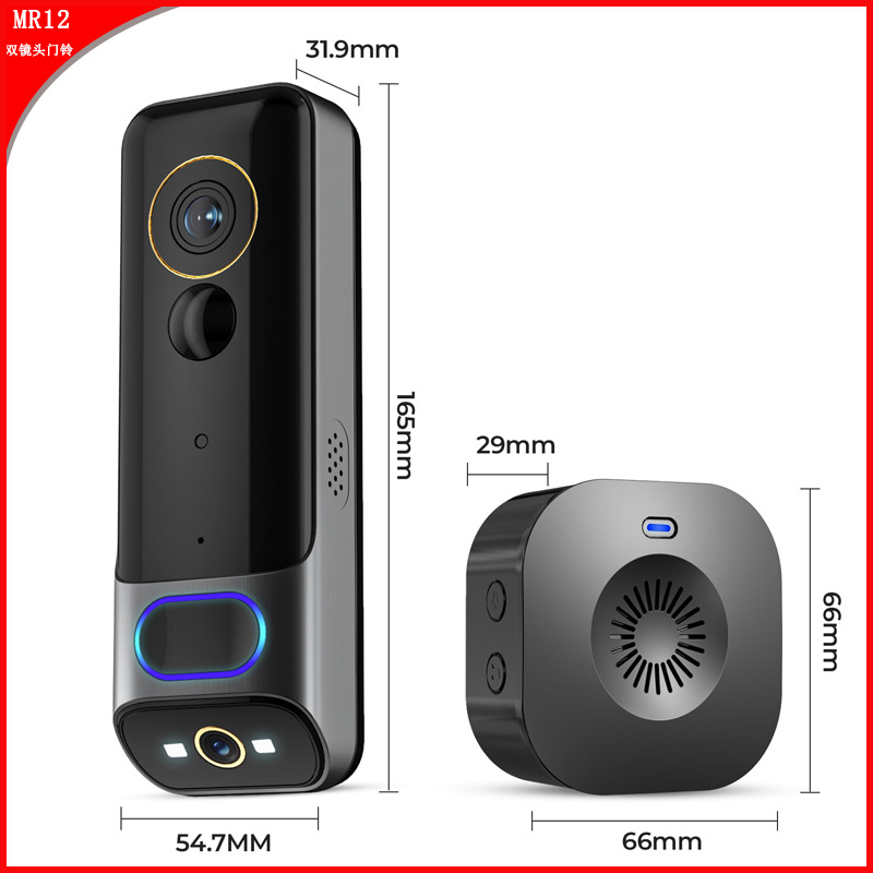 双目无线可视铃WIFI智能门铃1080P夜视语音对讲红外监控Doorbell